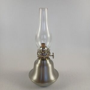FRED DANFORTH Signed Pewter Oil Lamp w/Glass Chimney 6.5" Tall Total